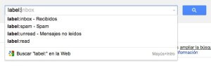 Gmail, búsqueda por etiquetas Captura de la búsqueda por etiquetas o labels de Gmail