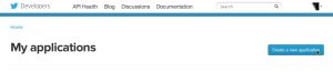 Captura de pantalla del botón para crear nueva aplicación