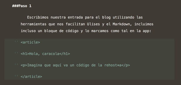 Bloque de código marcado con Markdown